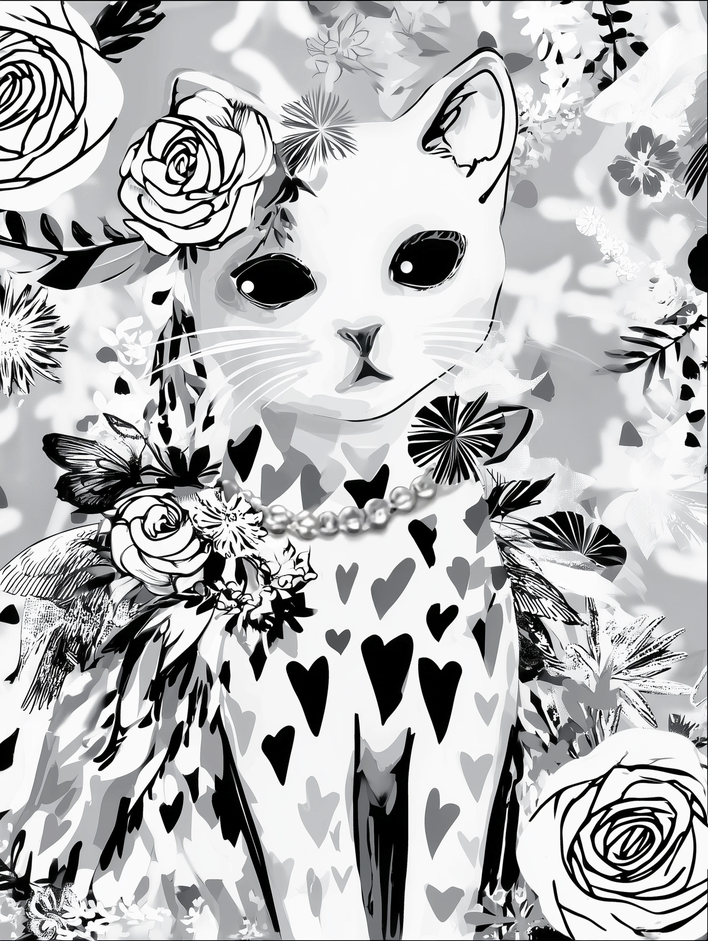 Free printable kitten coloring page featuring a pretty kitten with a cape